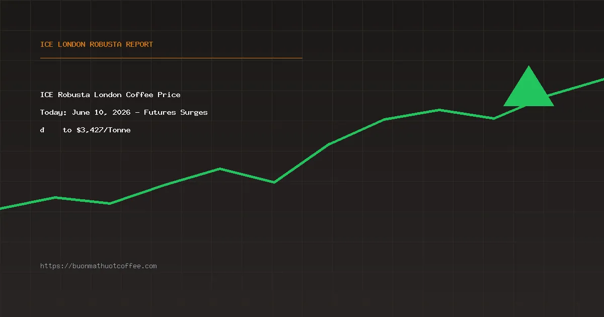 ICE Robusta London Coffee Price Today: June 10, 2026 - Futures Surges 📈 to $3,427/Tonne