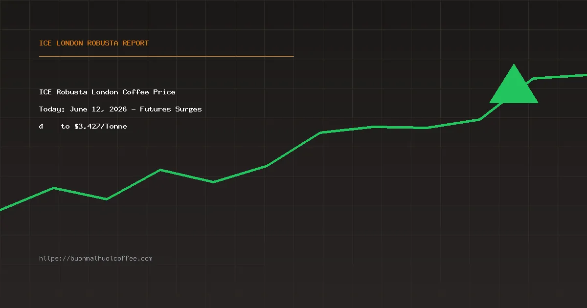 ICE Robusta London Coffee Price Today: June 12, 2026 - Futures Surges 📈 to $3,427/Tonne