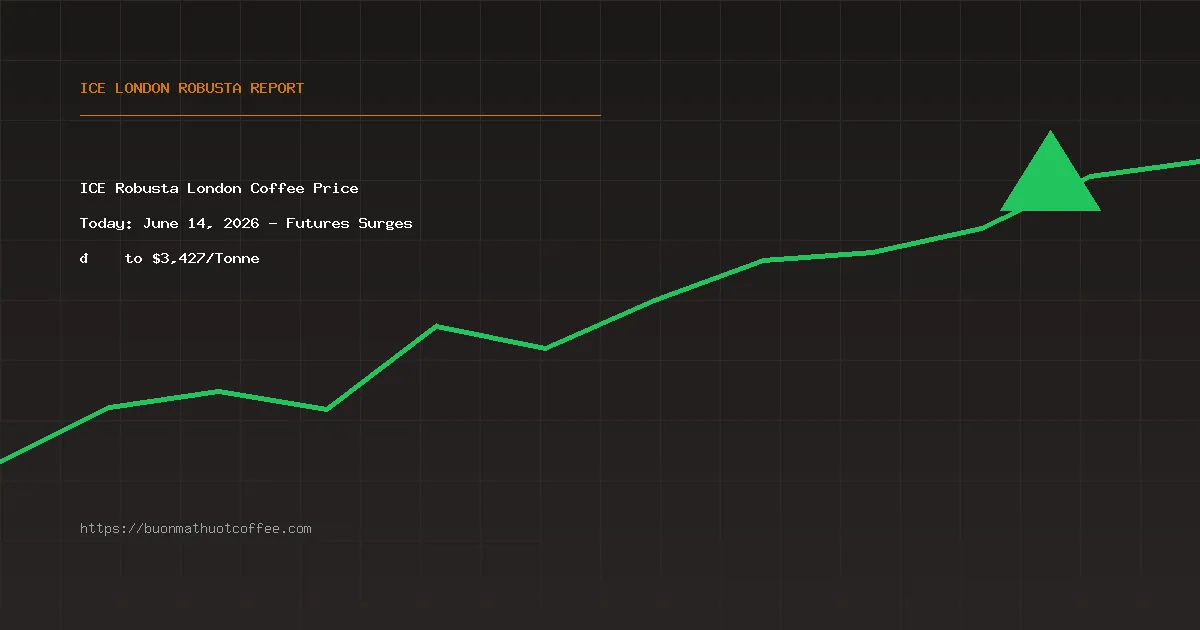 ICE Robusta London Coffee Price Today: June 14, 2026 - Futures Surges 📈 to $3,427/Tonne