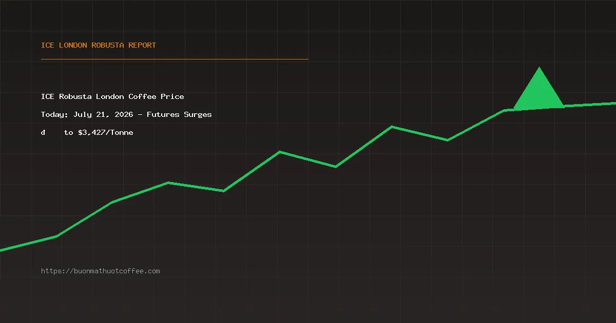 ICE Robusta London Coffee Price Today: July 21, 2026 - Futures Surges 📈 to $3,427/Tonne