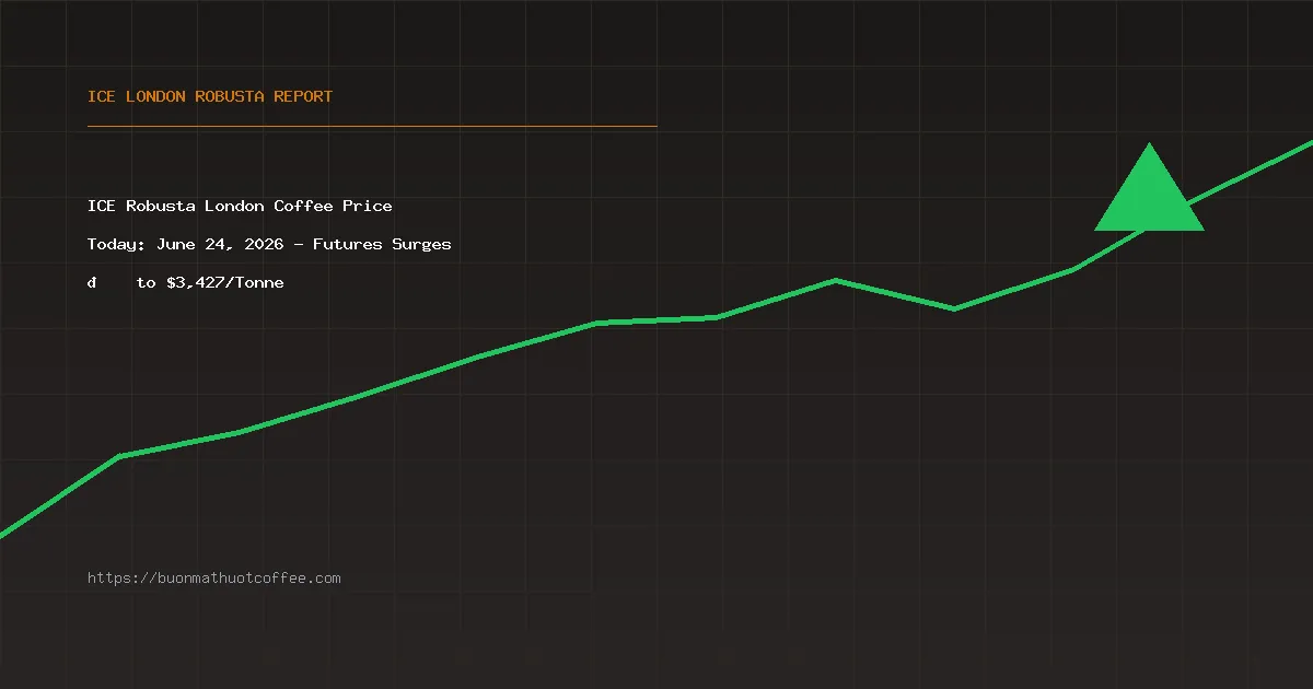 ICE Robusta London Coffee Price Today: June 24, 2026 - Futures Surges 📈 to $3,427/Tonne