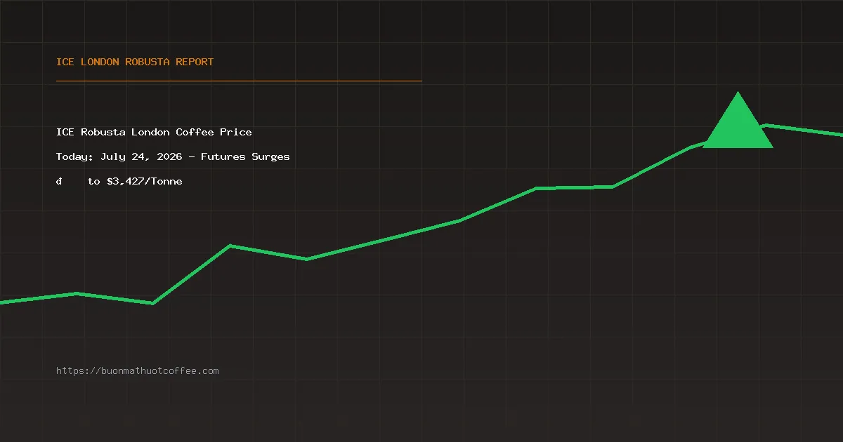 ICE Robusta London Coffee Price Today: July 24, 2026 - Futures Surges 📈 to $3,427/Tonne
